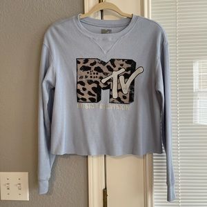 EUC MTV‎ Cropped Graphic Waffle Knit Thermal Top Size M
